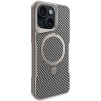 TPU+PC чохол Metal Buttons with MagSafe Carbon Ring для Apple iPhone 15 (6.1") Сірий