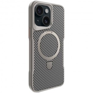 TPU+PC чохол Metal Buttons with MagSafe Carbon Ring для Apple iPhone 15 (6.1") Сірий