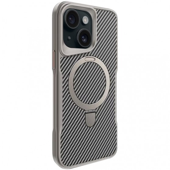 TPU+PC чохол Metal Buttons with MagSafe Carbon Ring для Apple iPhone 15 (6.1") Сірий