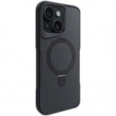 TPU+PC чехол Metal Buttons with MagSafe Carbon Ring для Apple iPhone 15 (6.1 дюйма) Черный
