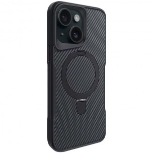TPU+PC чехол Metal Buttons with MagSafe Carbon Ring для Apple iPhone 15 (6.1") Черный