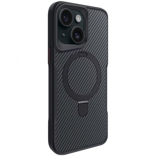 TPU+PC чохол Metal Buttons with MagSafe Carbon Ring для Apple iPhone 15 (6.1") Чорний