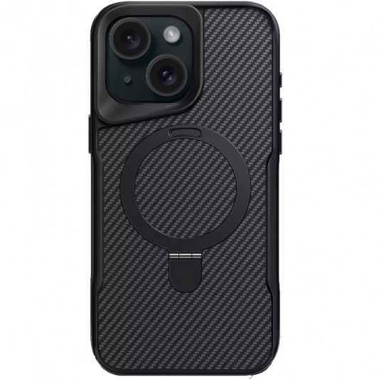 TPU+PC чохол Metal Buttons with MagSafe Carbon Ring для Apple iPhone 15 (6.1") Чорний - зображення 1 
