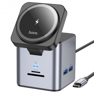 Переходник HUB Hoco HB49 Effortless 9in1 100W с БЗУ Metal gray