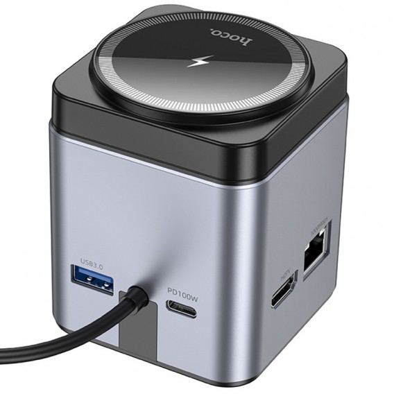 Перехідник HUB Hoco HB49 Effortless 9in1 100W з БЗП Metal gray