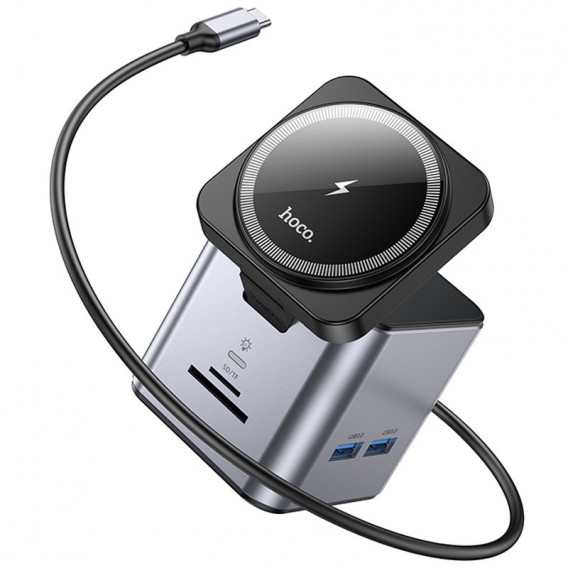 Перехідник HUB Hoco HB49 Effortless 9in1 100W з БЗП Metal gray