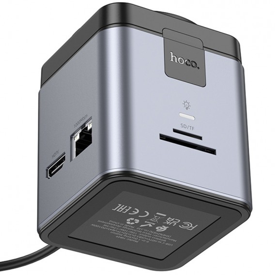 Перехідник HUB Hoco HB49 Effortless 9in1 100W з БЗП Metal gray