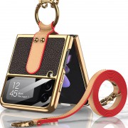 Кожаный чехол GKK with ring and strap для Samsung Galaxy Z Flip4 Brown