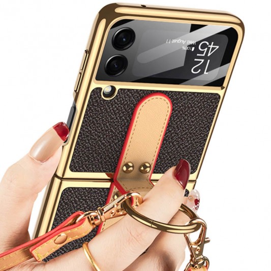 Кожаный чехол GKK with ring and strap для Samsung Galaxy Z Flip4 Brown - изображение 2