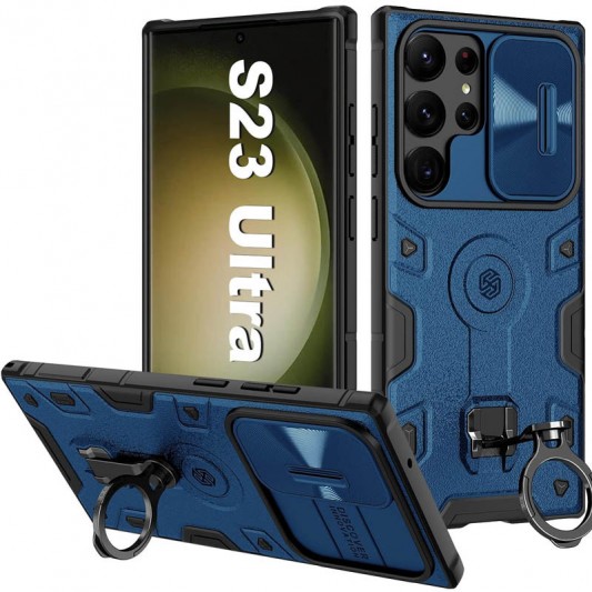 TPU+PC чехол Nillkin CamShield Armor Pro no logo (шторка на камеру) для Samsung Galaxy S23 Ultra Синий - изображение 5