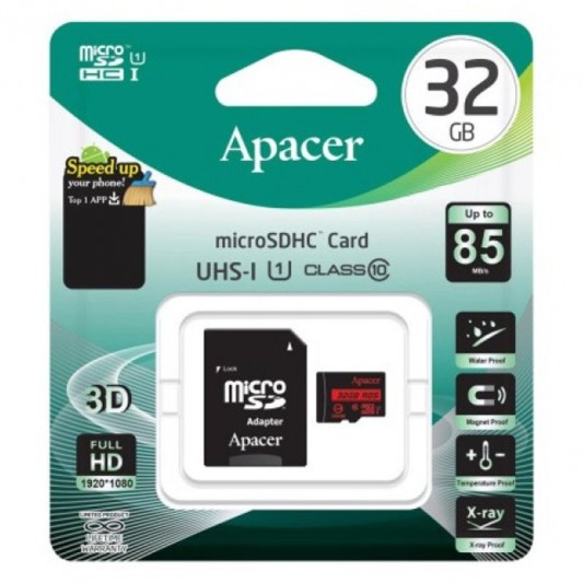 Карта памяти Apacer microSDHC (UHS-1) 32Gb class 10 V10 A1 R100MB/s + SD adapter Black - изображение 1
