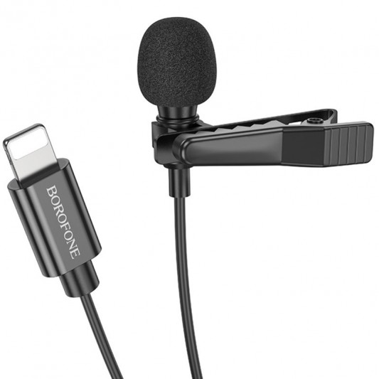 Мікрофон петличний Borofone BFK11 Elegant lavalier Lightning (2m) Black - зображення 1 