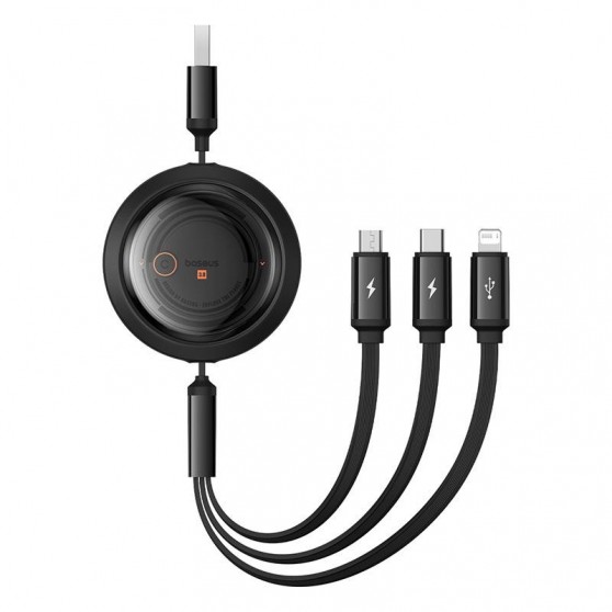 Дата кабель Baseus Free2Draw Retractable Crystal Fast Charging 3in1 100W (1.1m) (P10368700111-03) Cluster Black