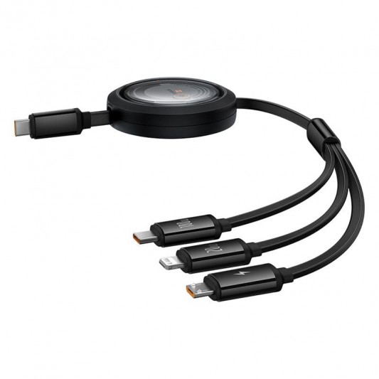 Дата кабель Baseus Free2Draw Retractable Crystal Fast Charging 3in1 100W (1.1m) (P10368700111-03) Cluster Black - изображение 1