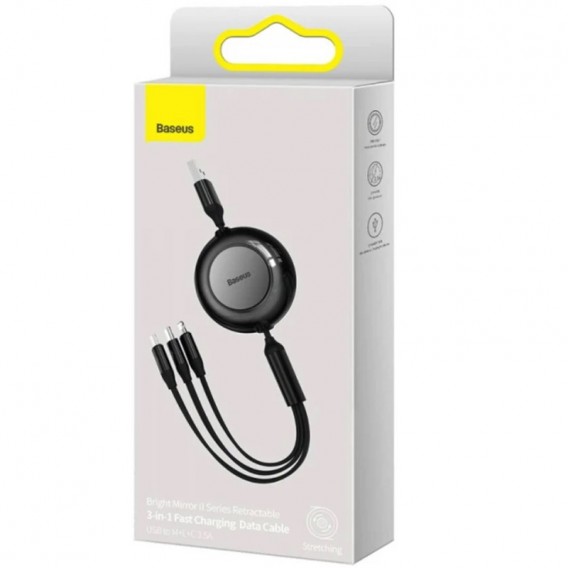 Дата кабель Baseus Free2Draw Retractable Crystal Fast Charging 3in1 100W (1.1m) (P10368700111-03) Cluster Black