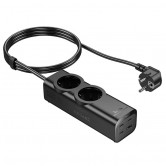 Подовжувач Hoco NS10 Wisdom 2-position PD67W (1USB-A/3C/2Socket) (2m) Black Подовжувач Hoco NS10 Wisdom 2-position PD67W (1USB-A/3C/2Socket) (2m) Black