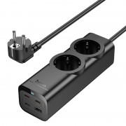 Подовжувач Hoco NS10 Wisdom 2-position PD67W (1USB-A/3C/2Socket) (2m) Black