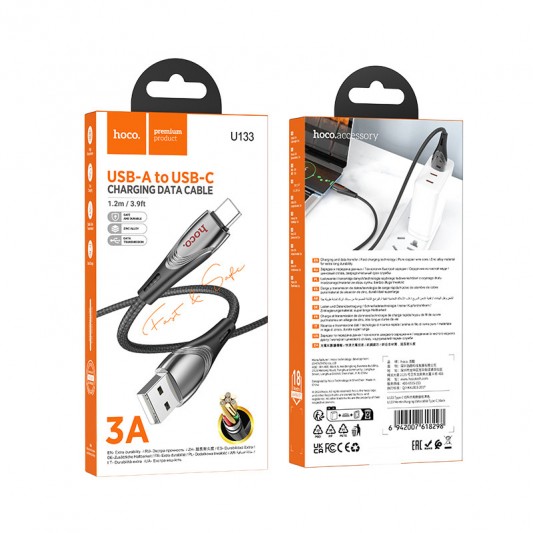 Дата кабель Hoco U133 Monte USB to Type-C (1.2m) Black - зображення 4 