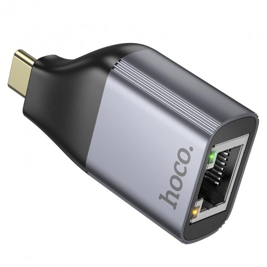 Перехідник Hoco UA35 Type-C to RJ45 Metal grey - зображення 1 