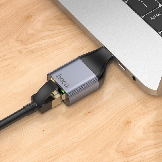 Перехідник Hoco UA35 Type-C to RJ45 Metal grey