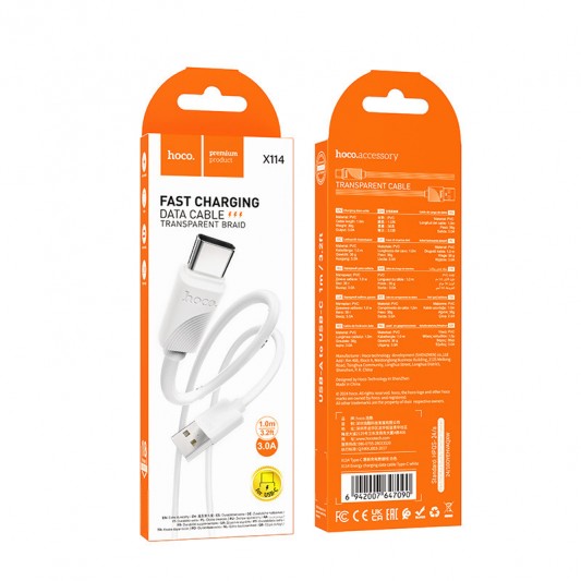 Дата кабель Hoco X114 Energy USB to Type-C 3A (1m) White - зображення 3 