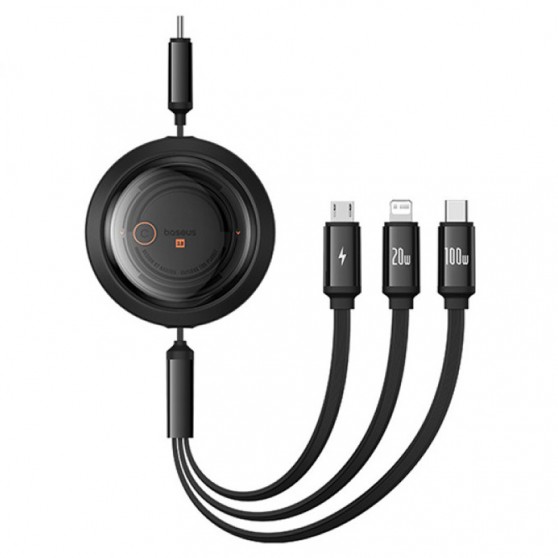 Дата кабель Baseus Free2Draw Retractable Crystal Fast Charging Type-C to 3in1 100W (1.1m) (P1036800) Cluster Black