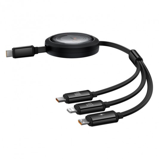Дата кабель Baseus Free2Draw Retractable Crystal Fast Charging Type-C to 3in1 100W (1.1m) (P1036800) Cluster Black - изображение 2