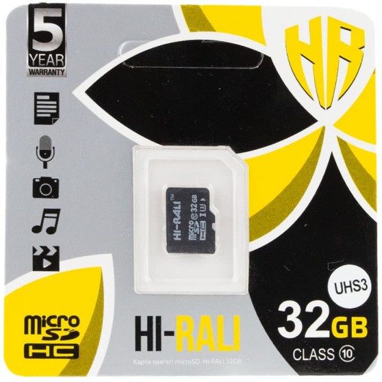 Карта памяти Hi-Rali microSDXC (UHS-3) 32 GB Card Class 10 без адаптера Черный