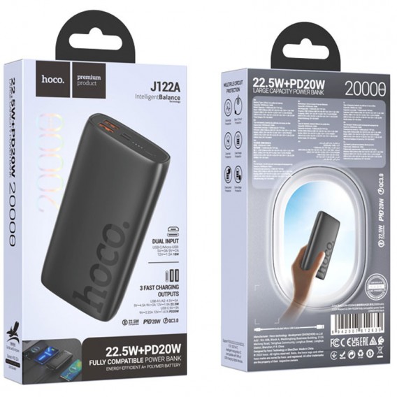Портативний ЗП Power Bank Hoco J122A Respect 22.5W+PD20W 20000 mAh Black - зображення 4 