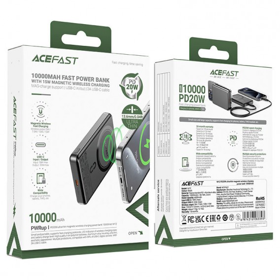 Портативний ЗП Power Bank Acefast M12 PD20W з БЗП 10000 mAh Black - зображення 1 
