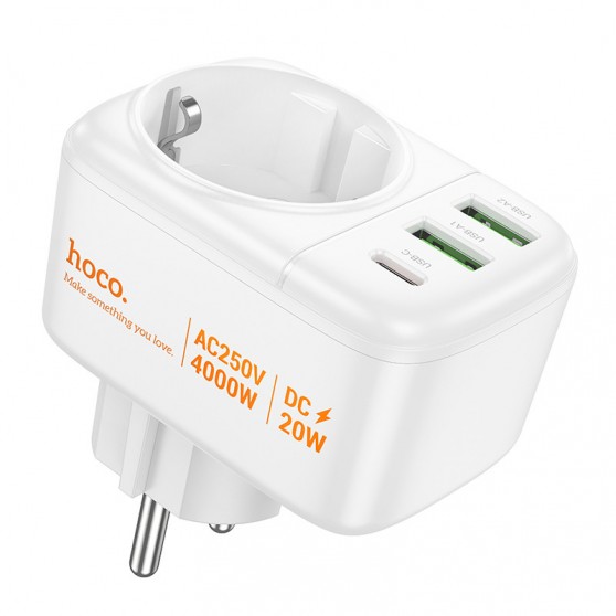 МЗП Hoco AC26 Changer Outlet Extender 20W (2USB-A/1C/1Socket) White
