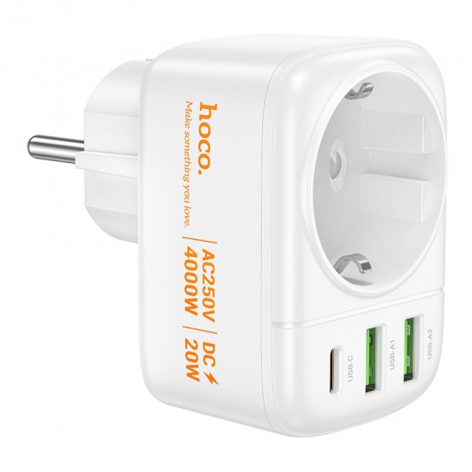 СЗУ Hoco AC26 Changer Outlet Extender 20W (2USB-A/1C/1Socket) White - изображение 1