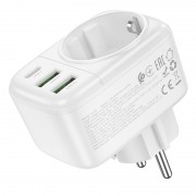 СЗУ Hoco AC26 Changer Outlet Extender 20W (2USB-A/1C/1Socket) White