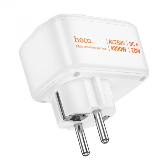 СЗУ Hoco AC26 Changer Outlet Extender 20W (2USB-A/1C/1Socket) White - изображение 3