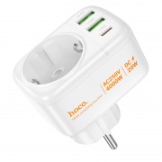 СЗУ Hoco AC26 Changer Outlet Extender 20W (2USB-A/1C/1Socket) White