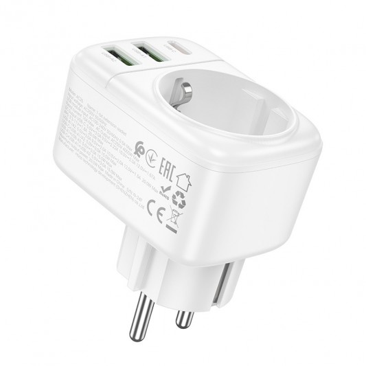 СЗУ Hoco AC26 Changer Outlet Extender 20W (2USB-A/1C/1Socket) White - изображение 6