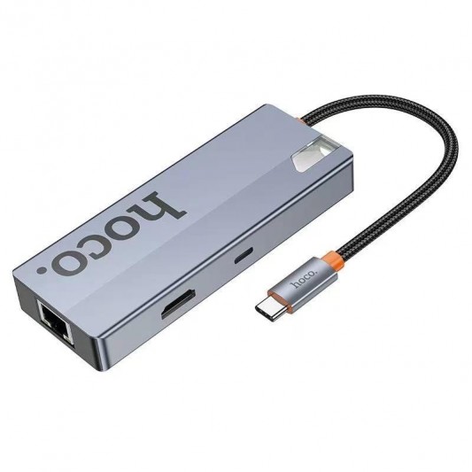 Перехідник HUB Hoco HB51 Wow 6in1 (Type-C to HDTV+RJ45+PD+3xUSB3.0) Deep space gray - зображення 1 