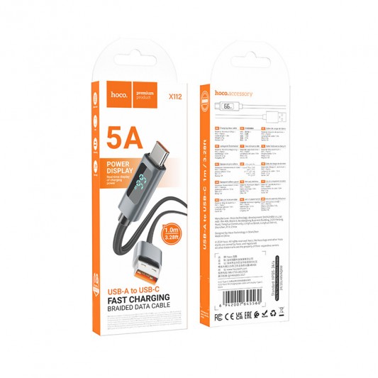 Дата кабель Hoco X112 Favor with display USB to Type-C 5A (1m) Black - зображення 1 