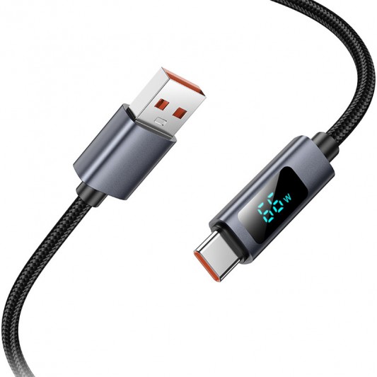 Дата кабель Hoco X112 Favor with display USB to Type-C 5A (1m) Black - зображення 3 