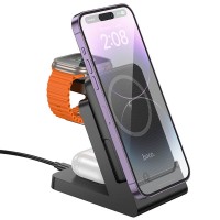 Портативний ЗП Power Bank + зарядная станция Hoco J149 Victory 3in1 magnetic з БЗП 5000 mAh Black