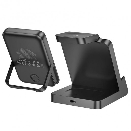 Портативний ЗП Power Bank + зарядная станция Hoco J149 Victory 3in1 magnetic з БЗП 5000 mAh Black - зображення 1 