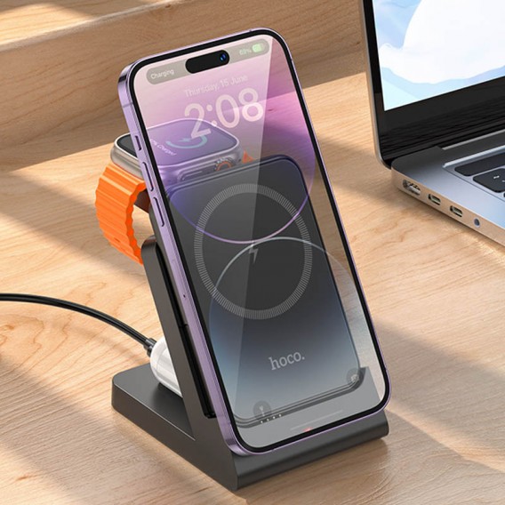 Портативний ЗП Power Bank + зарядная станция Hoco J149 Victory 3in1 magnetic з БЗП 5000 mAh Black - зображення 4 