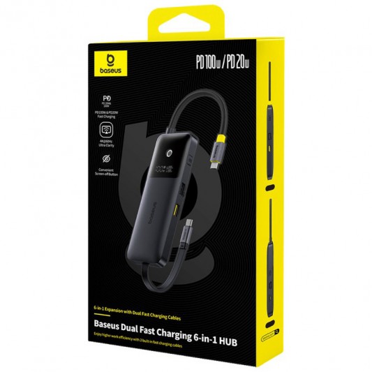 Переходник HUB Baseus OS Dual Fast Charging 6in1 (Type-C to HDMI4K@60Hz+2xUSB-A+3xUSB-C) (B0007090) Cosmic Black - изображение 4