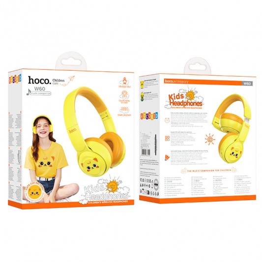 Накладные беспроводные наушники Hoco W60 Rhyme for children Sun yellow - изображение 3