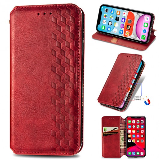 Кожаный чехол-книжка GETMAN Cubic (PU) для Samsung Galaxy A32 4G Красный - изображение 3