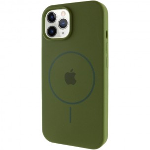 Чохол Silicone Case Full Protective (AA) with MagSafe для Apple iPhone 12 Pro Max (6.7") Зелений / Dark Olive