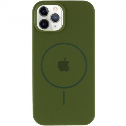 Чехол Silicone Case Full Protective (AA) with MagSafe для Apple iPhone 12 Pro Max (6.7") Зеленый / Dark Olive - изображение 1