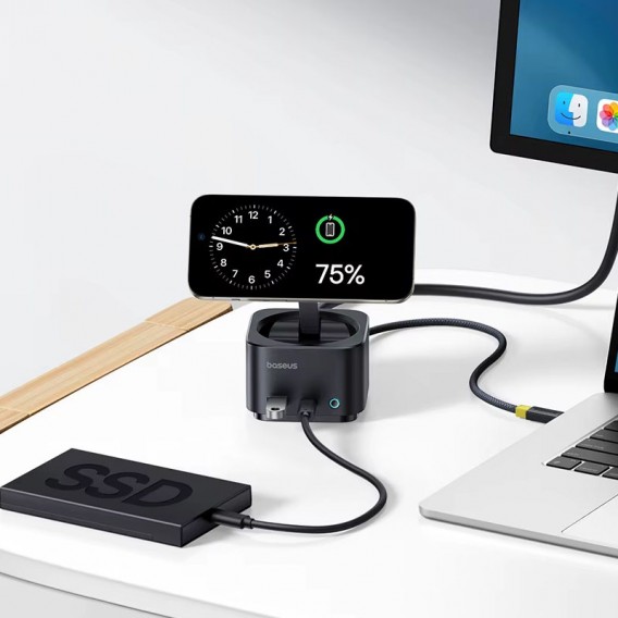 Компактний БЗП+HUB Baseus MagPro Series II 7-in-1 в чорному кольорі