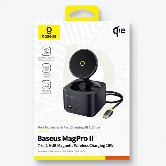 Компактний БЗП+HUB Baseus MagPro Series II 7-in-1 в чорному кольорі