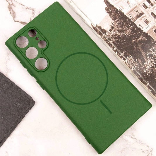 Чехол Silicone Cover Lakshmi Full Camera (AA) with MagFit для Samsung Galaxy S23 Ultra Зеленый / Dark green - изображение 2